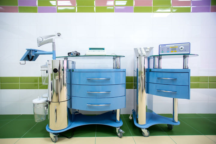 Medical equipment carts in a clinical setting