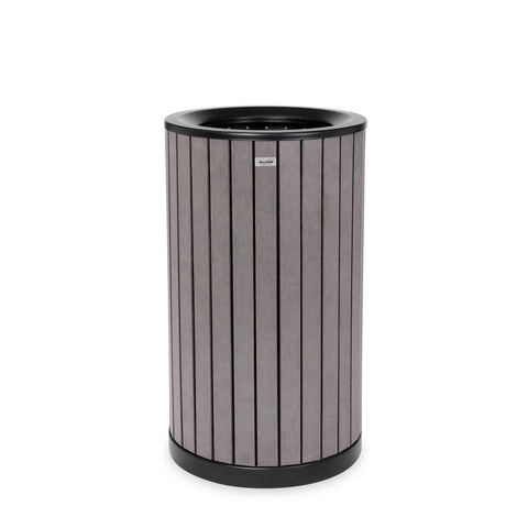 Alpine Round, 32-Gallon Outdoor Trash Container with Slatted Recycled Plastic Panels