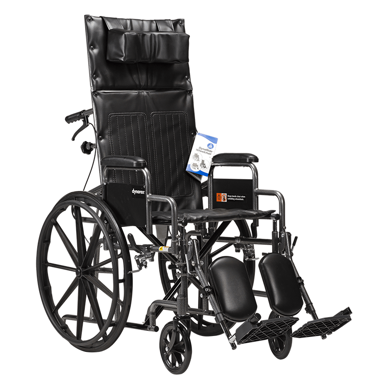 DynaRide Reclining Wheelchair 20" x 16 "w/ Detach Desk Arm Silver Vein