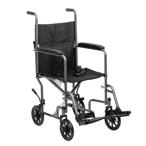 DynaRide Transport Wheelchair 17" x 16" w/ Fixed Full Arm Silver Vein