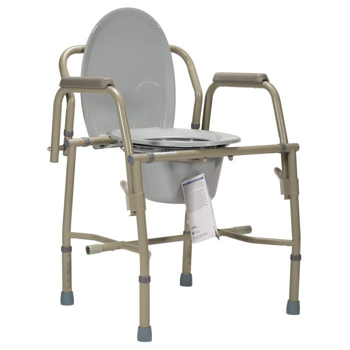 Dynarex 10376 Drop Arm Folding Commode Bucket, Splash Guard and Lid