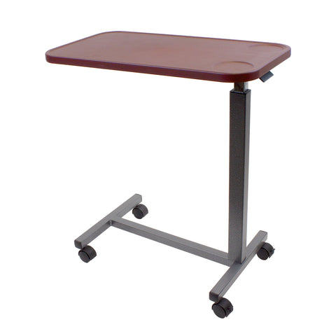 Dynarex plastic overbed table, adjustable rolling bedside table