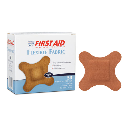 Flexible Fabric Adhesive Bandages 4-Wing 2-7/8 x 3