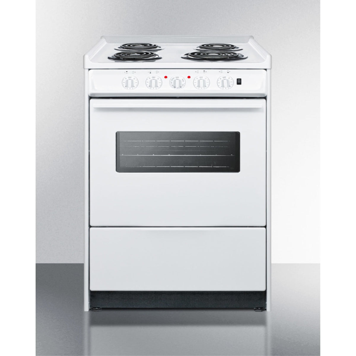 Accucold 24" Wide Electric Coil Top Range in White with Oven Window and High Backguard