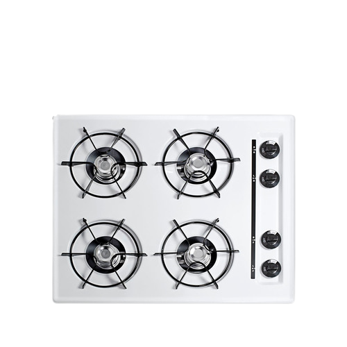 Accucold 24" Wide Open Burner Gas Cooktop in White with Battery Start Ignition
