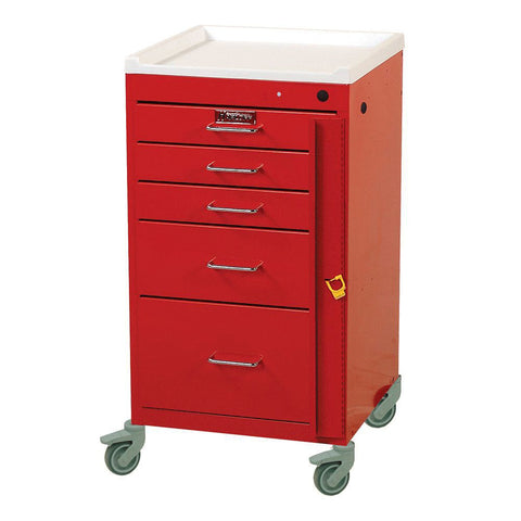 Harloff Mini Line 5 Drawer Cart (Short Cabinet) with Breakaway Lock, 100 Breakaway Seals. 3-3", 1-6", 1-9" Drawers, and