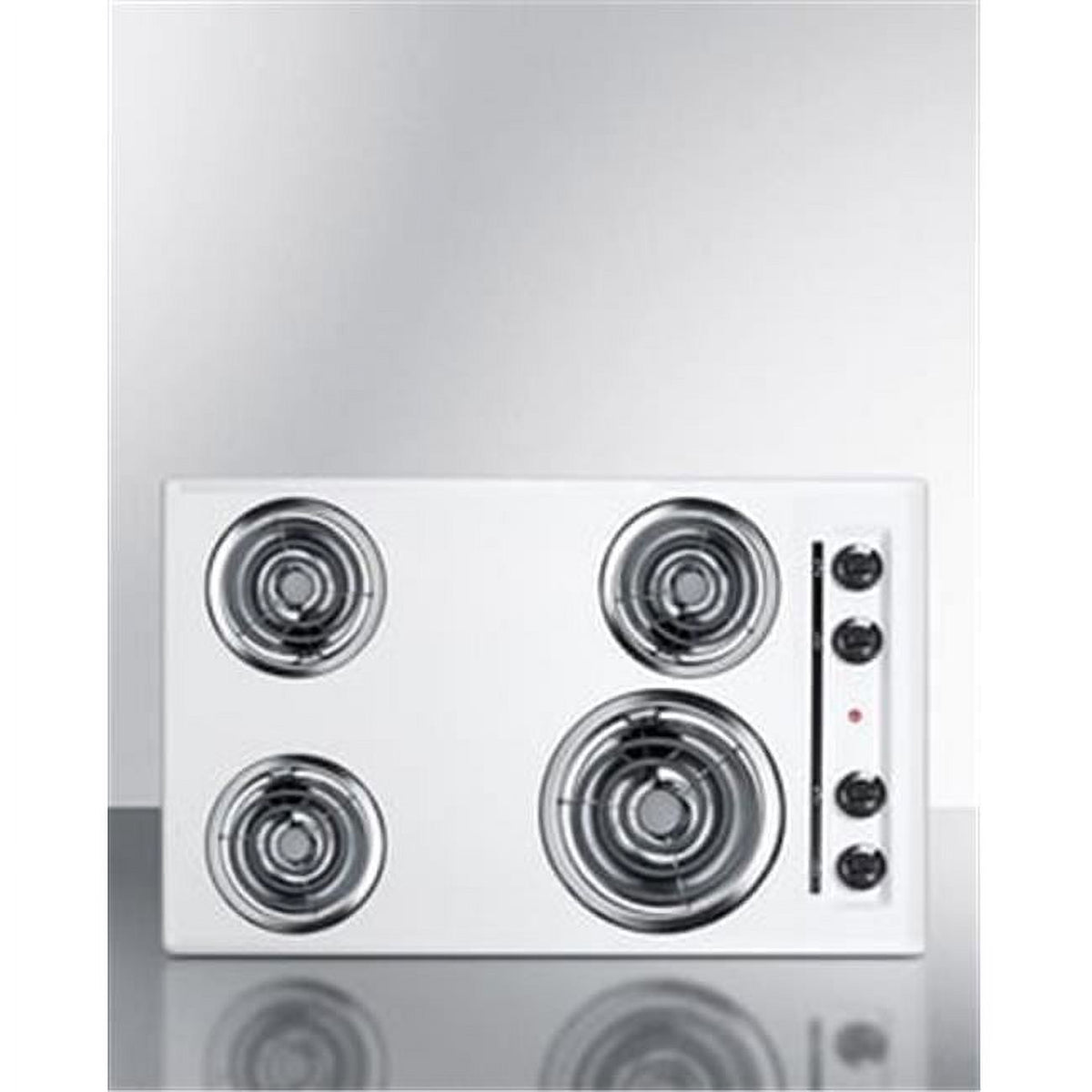 Accucold 30" wide 220V electric coil top cooktop in white porcelain finish
