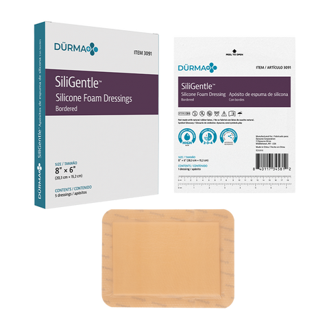SiliGentle - Silicone Bordered Foam Dressing, 8" x 6"