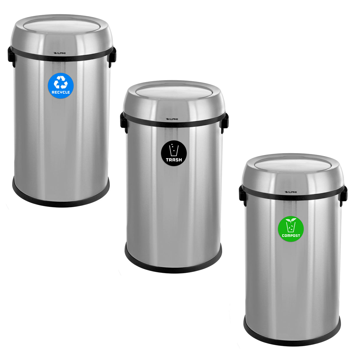 Alpine 17 Gallon Stainless Steel Indoor Recycling Station with Swivel Lid
