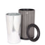 Round, 32-Gallon Outdoor Trash Container with Slatted Recycled Plastic Panels and Rain Bonnet Lid