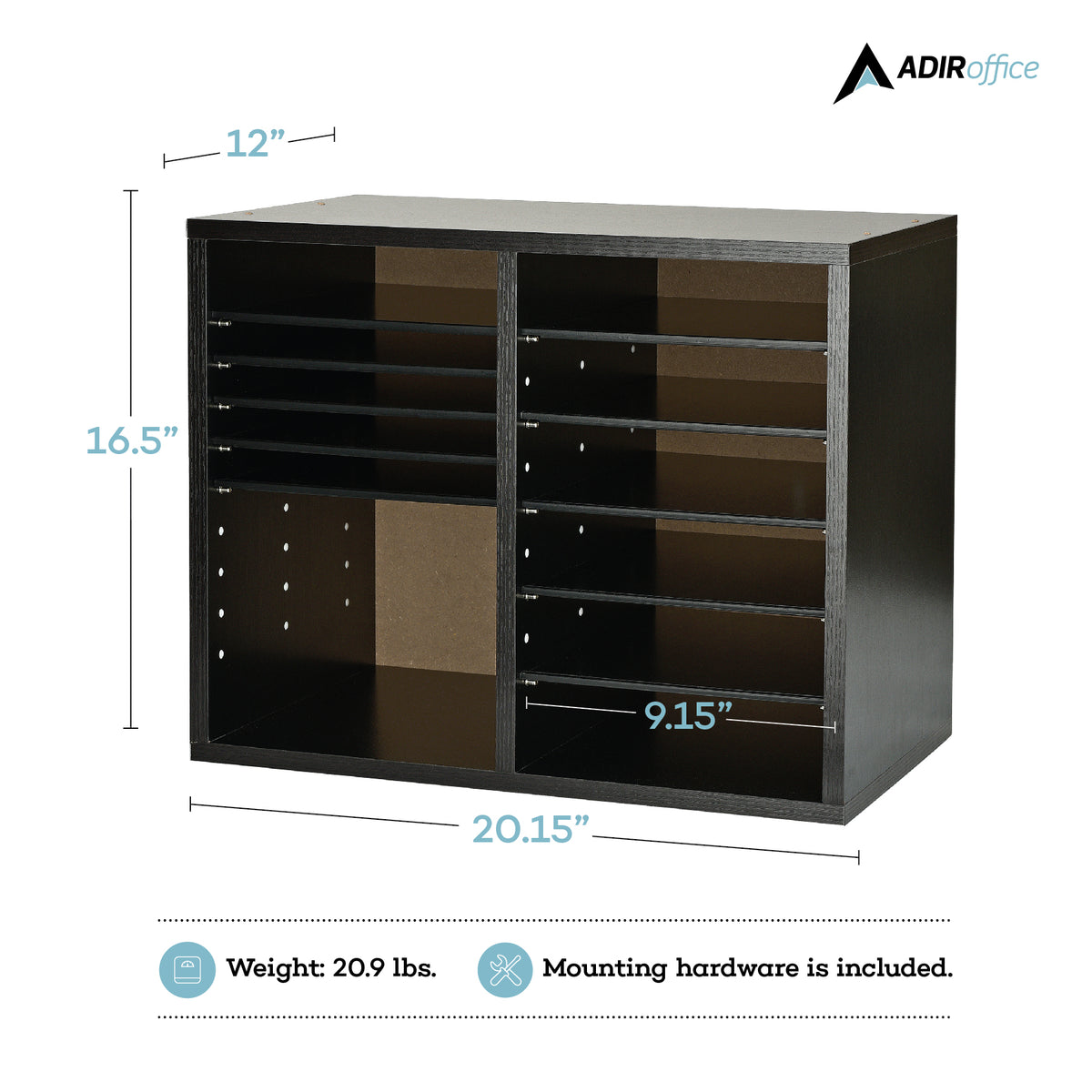 12-Compartment Wood Adjustable Paper Sorter Literature File