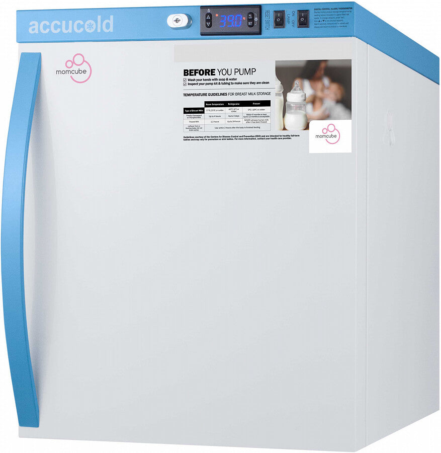 Accucold MomCube breast milk refrigerator-freezer for home use (Model CP34BSSMCLHD)