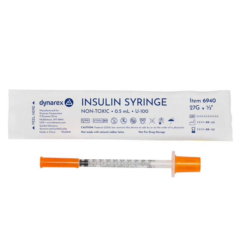 Dynarex Insulin Syringe - Non-Toxic - Individual Wrapped (Model 6940) (Case)