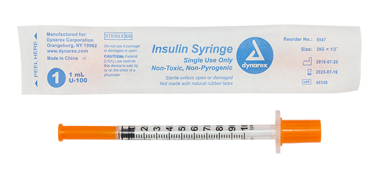Insulin Syringe - Non-Toxic - Individual Wrapped 29G, 1/2" Needle, 1 cc