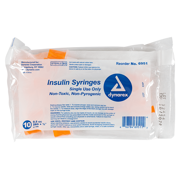 Insulin Syringe - Non-Toxic 28G, 1/2" Needle, 0.5 cc