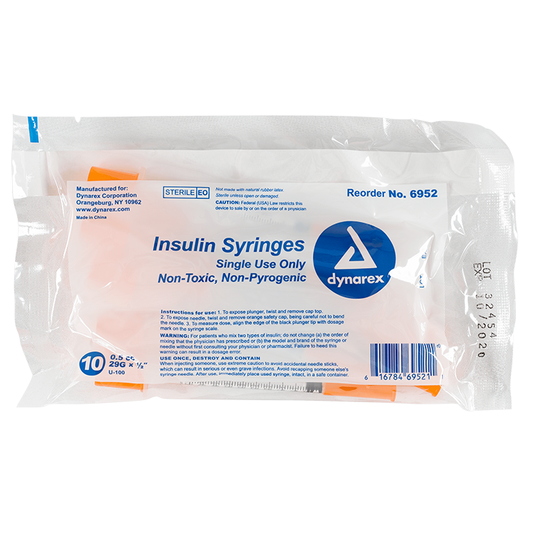 Insulin Syringe - Non-Toxic 29G, 1/2" Needle, 0.5 cc