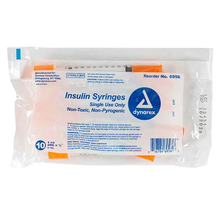 Insulin Syringe - Non-Toxic 28G, 1/2" Needle, 1 cc