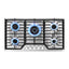 5-burner gas cooktop made in Italy in stainless steel with 36" wide SS trim kit, sealed dual flame burner, cast iron gra