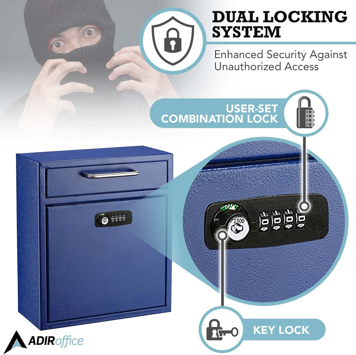 Medium Wall Mountable Mailbox with Key and Combination lock