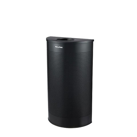 12 Gallon Black Perforated Metal Half Round Decorative Waste