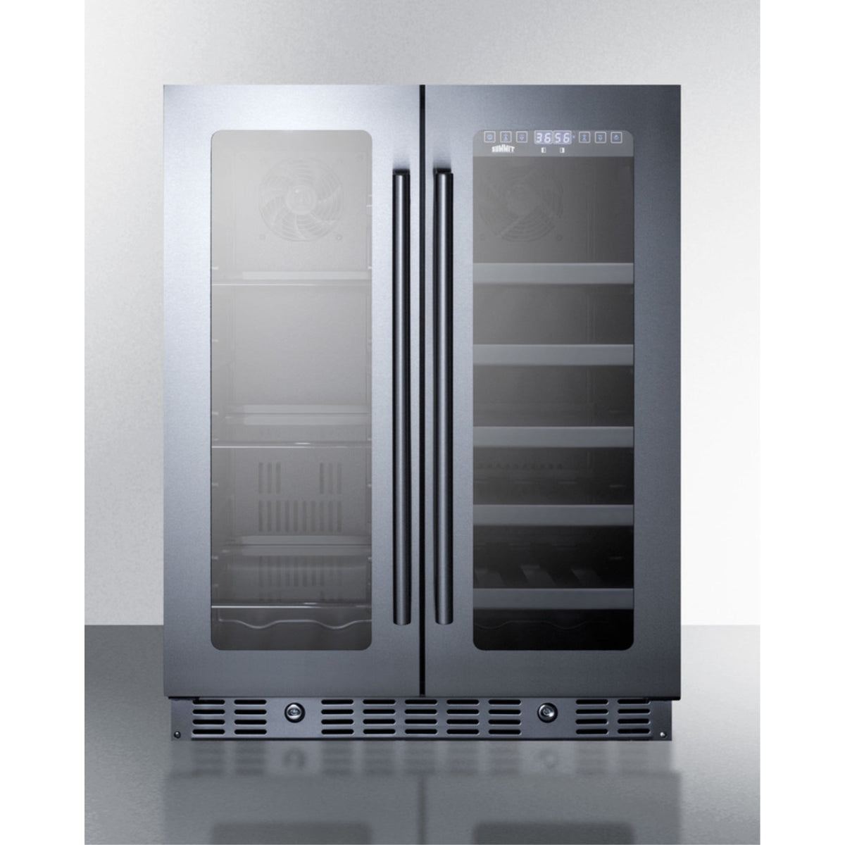 Accucold ADA compliant built-in or freestanding dual zone wine/beverage center with French door swing and seamless