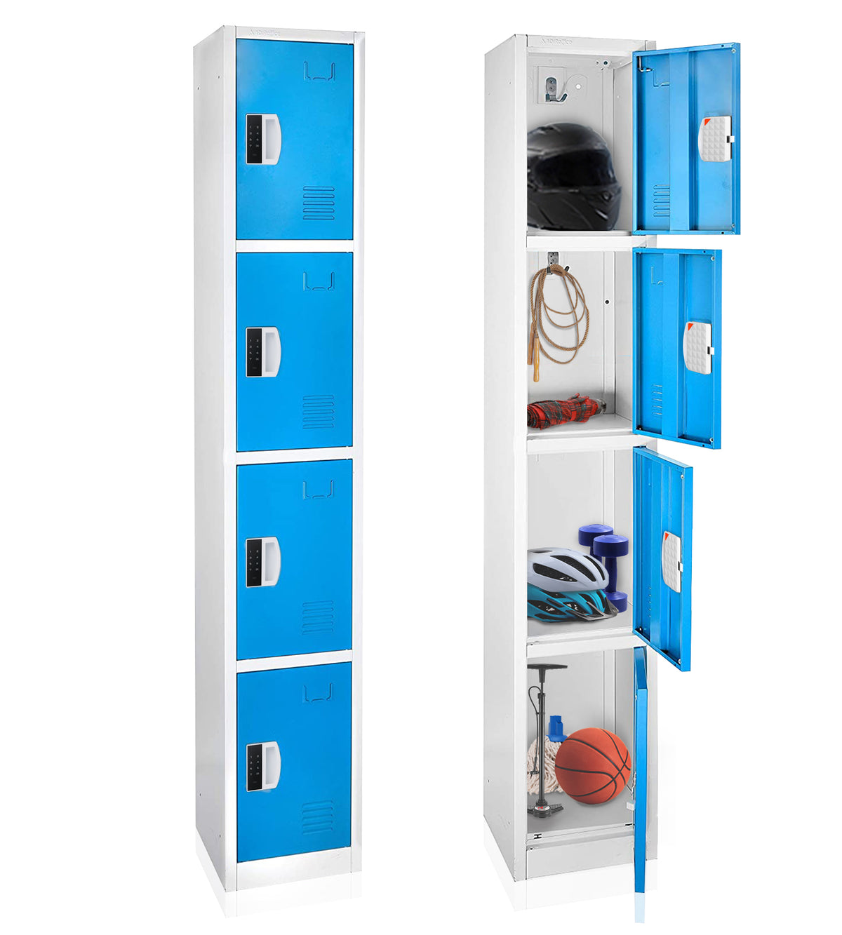 72" H x 12" W 4-Tier Steel Storage Locker with Digital Lock, Blue,