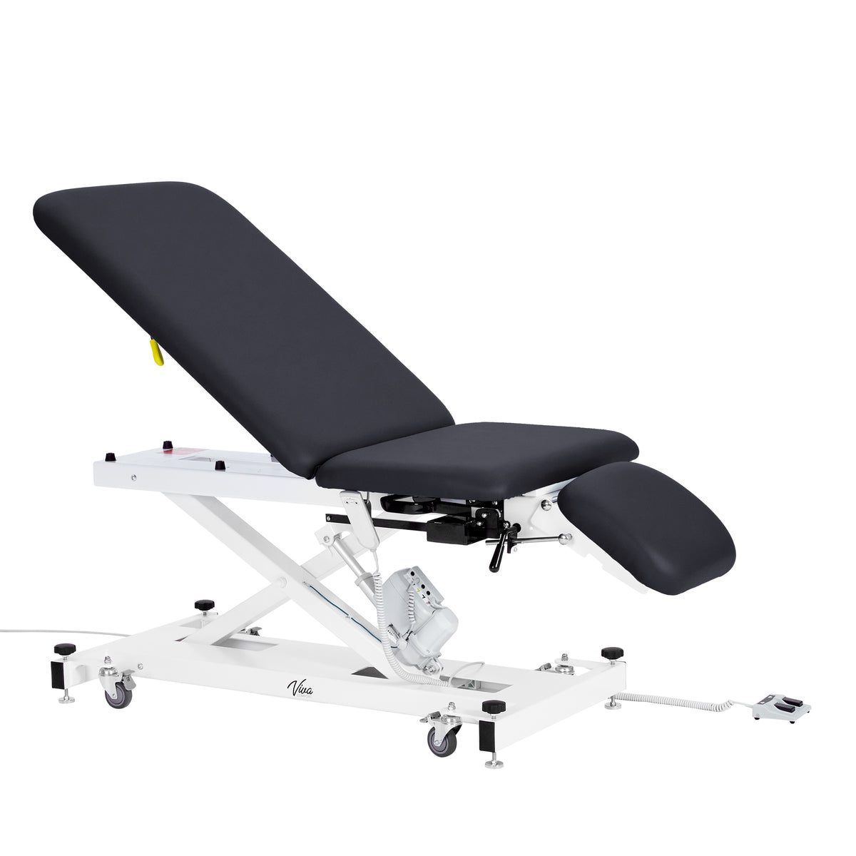 VivaComfort XRO Series 3-Section Electric Height and Back Adjustable Exam Table with Stirrups, 600 lbs Capacity, Black