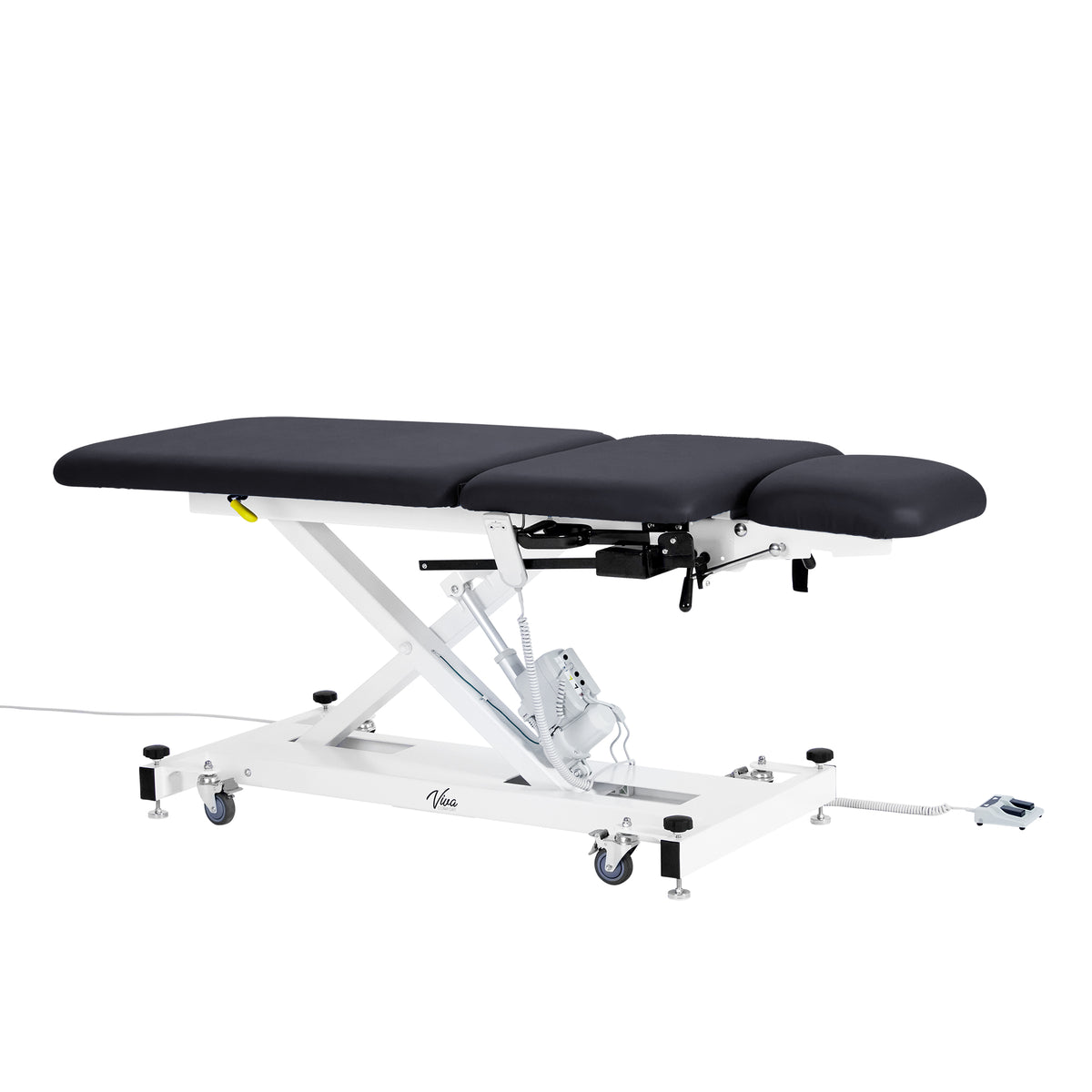 VivaComfort XRO Series 3-Section Electric Height and Back Adjustable Exam Table with Stirrups, 600 lbs Capacity, Black