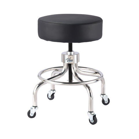 VivaComfort Pneumatic Height Control Antimicrobial Upholstery Exam Stool with Circular Foot Ring, 300 lb Capacity, Black