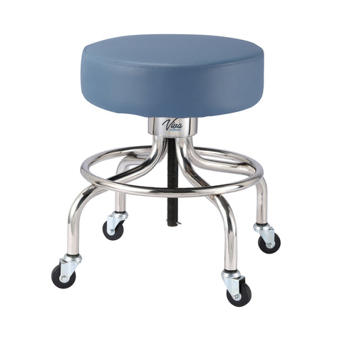 VivaComfort Pneumatic Height Control Antimicrobial Upholstery Exam Stool with Circular Foot Ring, 300 lb Capacity, Blue