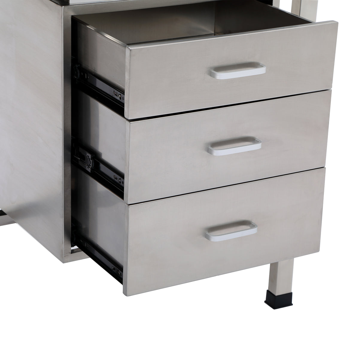 VivaComfort Three-Drawer Storage Set for Adjustable Medical Exam Tables, 18 lb Capacity, Stainless Steel
