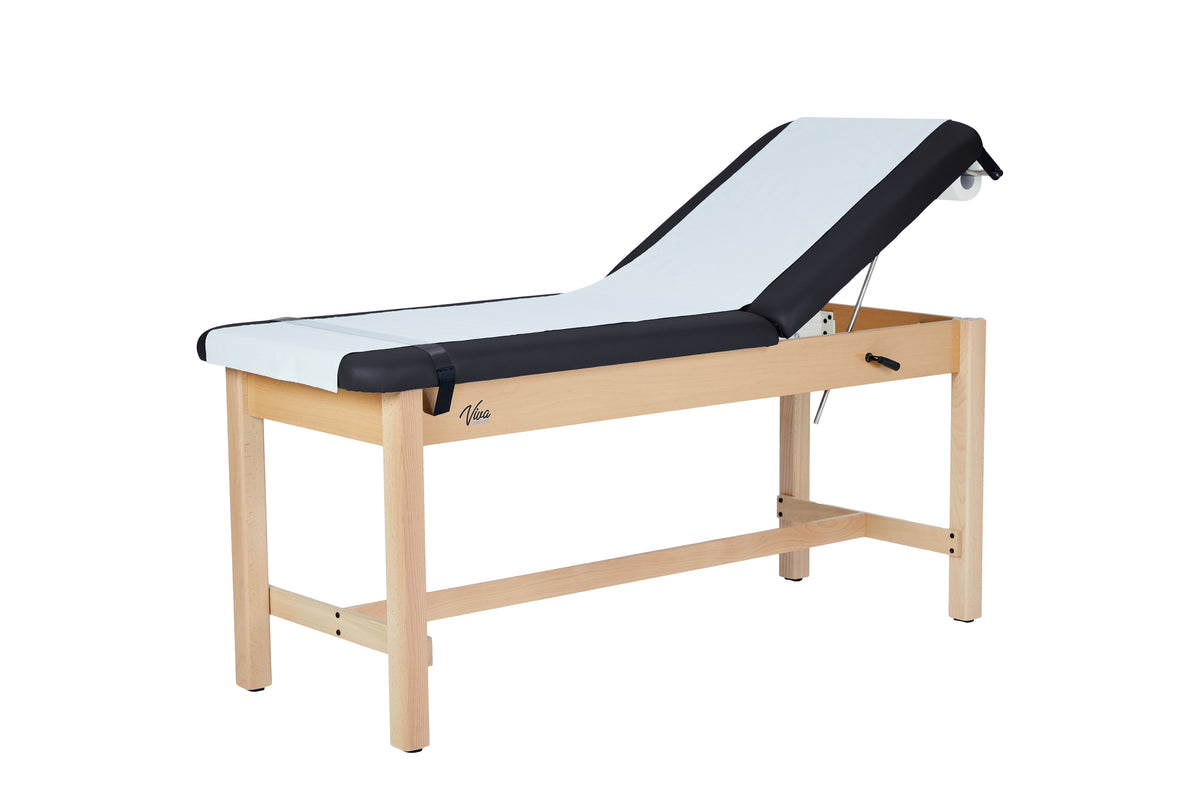 VivaComfort Aristo Wood H-Brace Physician Exam Table with Adjustable Backrest, 27”, Black, 500 lb Capacity, Black