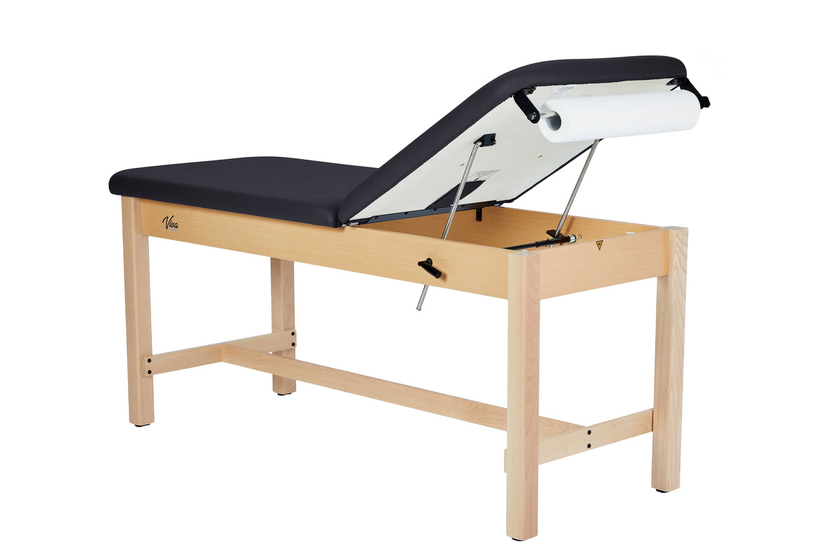 VivaComfort Aristo Wood H-Brace Physician Exam Table with Adjustable Backrest, 27”, Black, 500 lb Capacity, Black