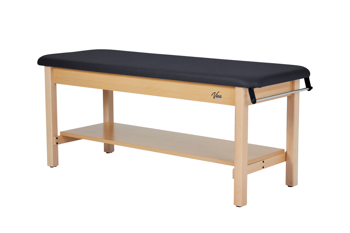 VivaComfort Aristo Wooden H-Brace Physician Exam Table With Shelf, 27”, Black, 500 lb Capacity, Black