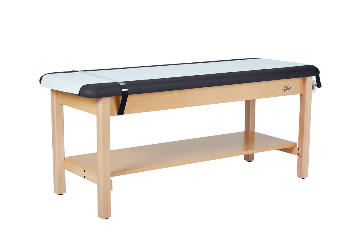 VivaComfort Aristo Wooden H-Brace Physician Exam Table With Shelf, 27”, Black, 500 lb Capacity, Black