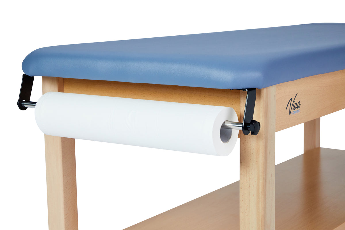 VivaComfort Aristo Wooden H-Brace Physician Exam Table With Shelf, 27”, Black, 500 lb Capacity, Blue