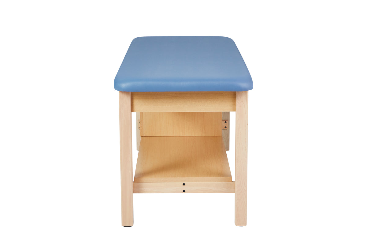 VivaComfort Aristo Wood H-Brace 27in. W x 72in. L Physician Exam Table with Shelf and Cabinet, 500 lb Capacity, Blue