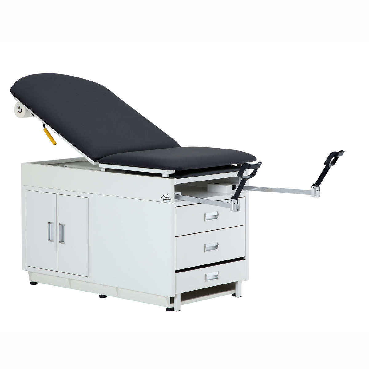 VivaComfort Grande Exam Adjustable Pelvic Tilt Exam Table with Steel Cabinet, Step Stool, Stirrups, 500 lb Capacity, Bla