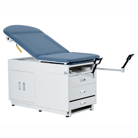 VivaComfort Grande Exam Adjustable Pelvic Tilt Contoured Mattress Exam Table with Steel Cabinet, Step Stool, Stirrups, 5