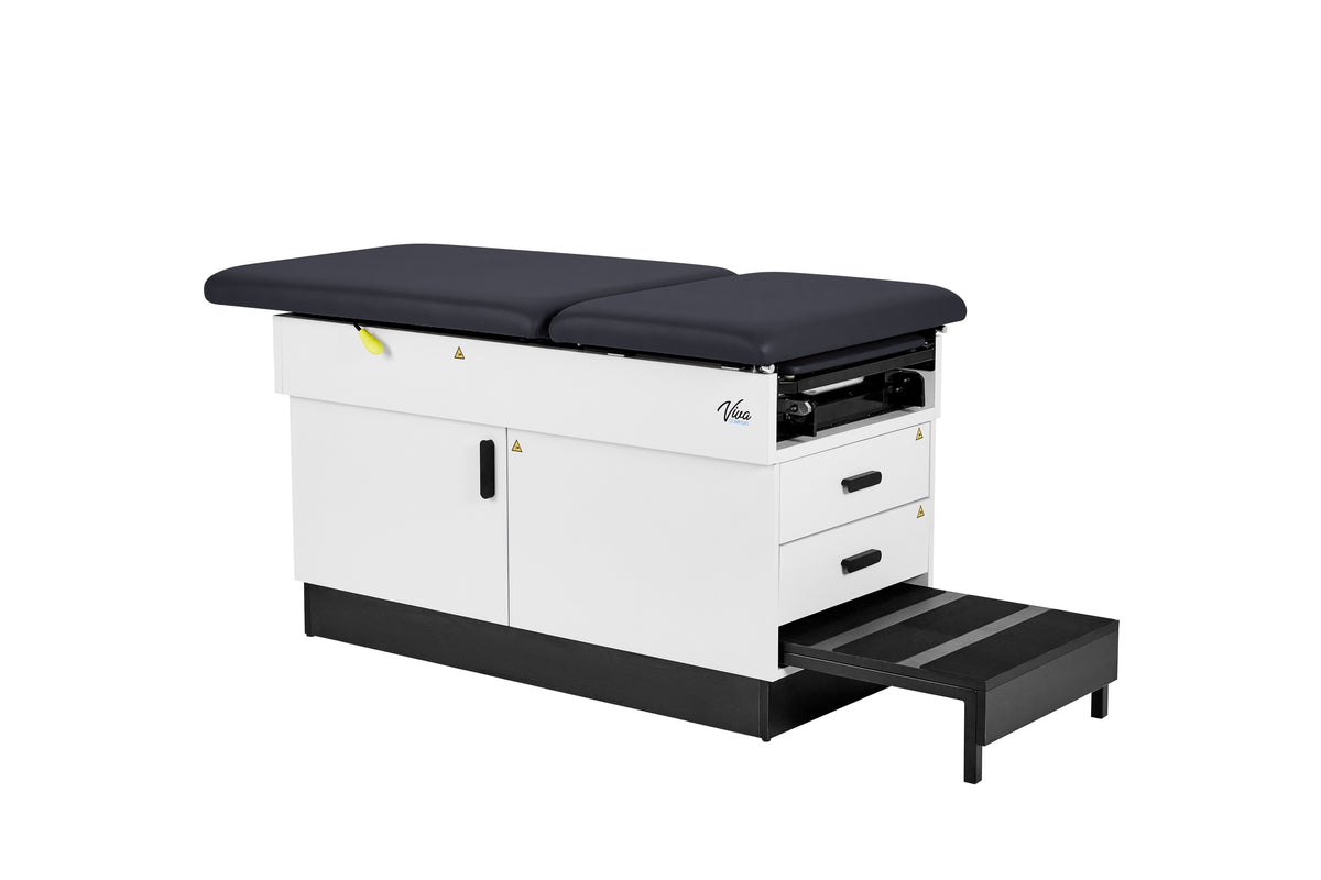 VivaComfort Slimline Exam Table Base with Leg Rest, Step Stool, and 2 Drawers, 420 lb Capacity, Black