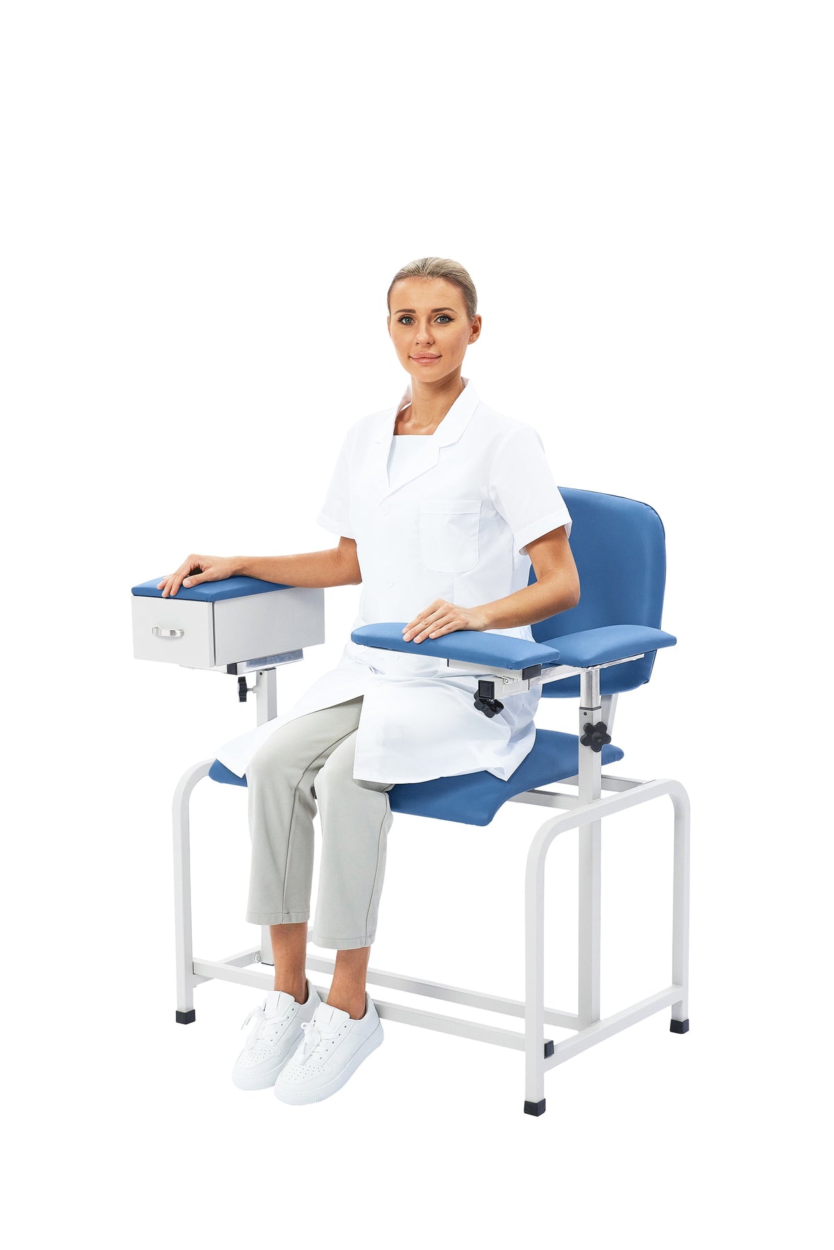 VivaComfort Antimicrobial Bariatric Padded Phlebotomy Blood Drawing Chair Drawer, Blue, 500 lb Capacity