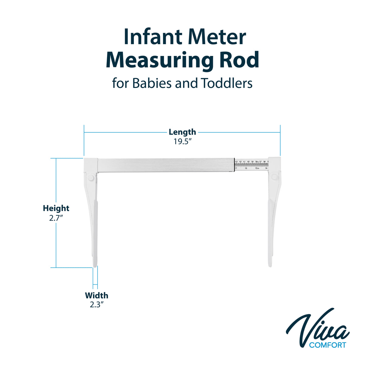 VivaComfort Portable Aluminum Infantometer Measuring Rod, Pediatric Infant Length Measuring Device, White