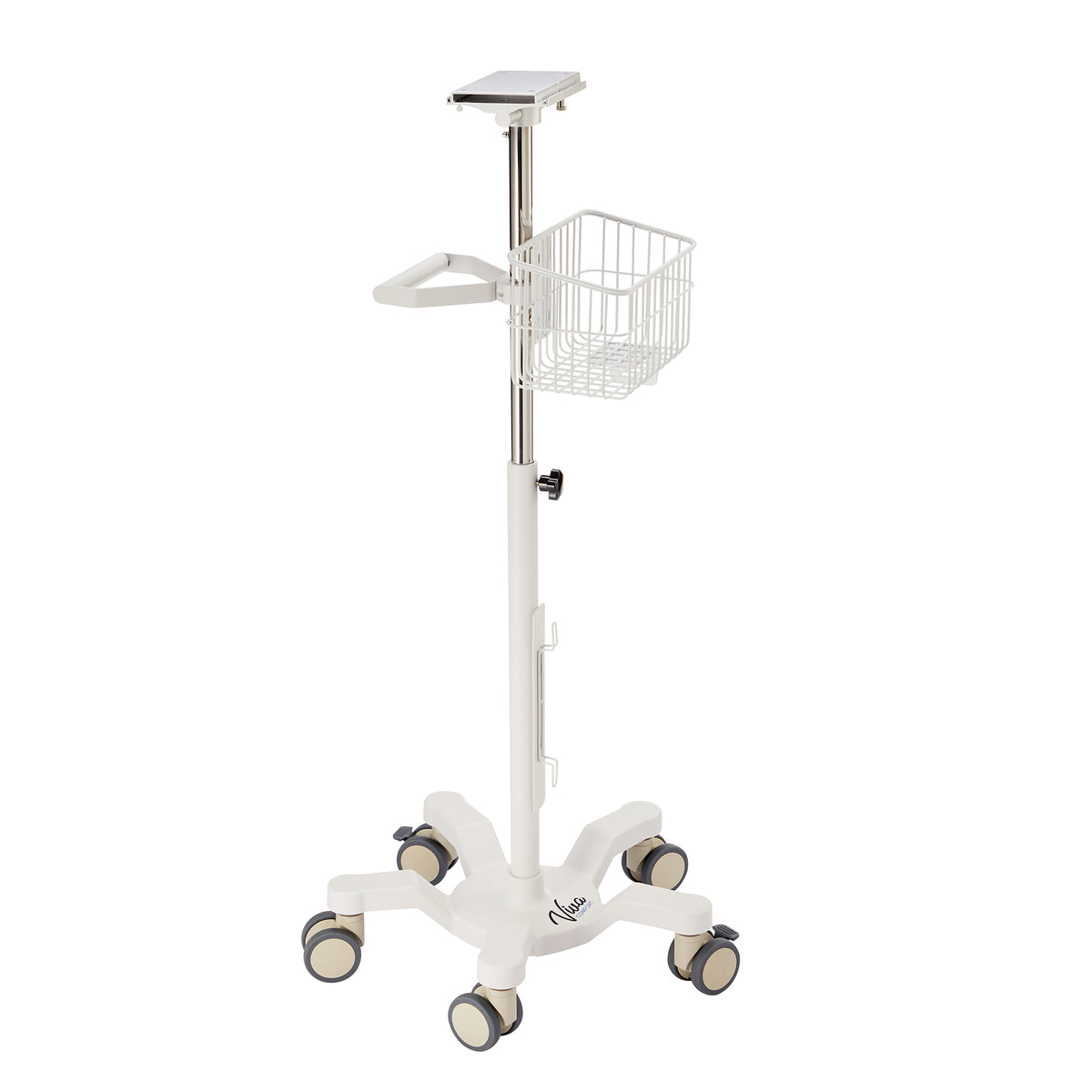 VivaComfort Universal Mobile Cart with Viva Diagnostic Omni Spot Vital Sign Patient Monitor Mounting Plate, White