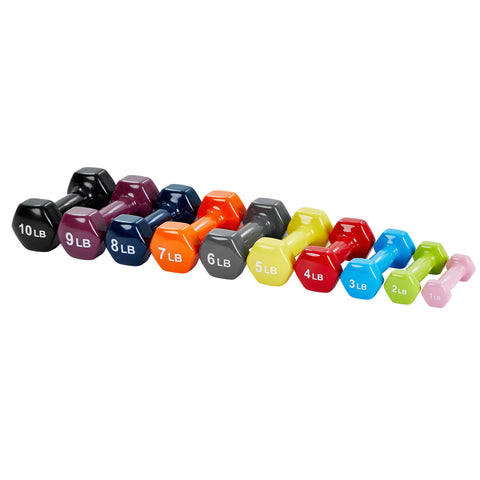 VivaComfort Rehabilitation & Fitness Antislip Vinyl Coated Hex Dumbbell Weight Set (10-Pack), Multi, 10/Pack