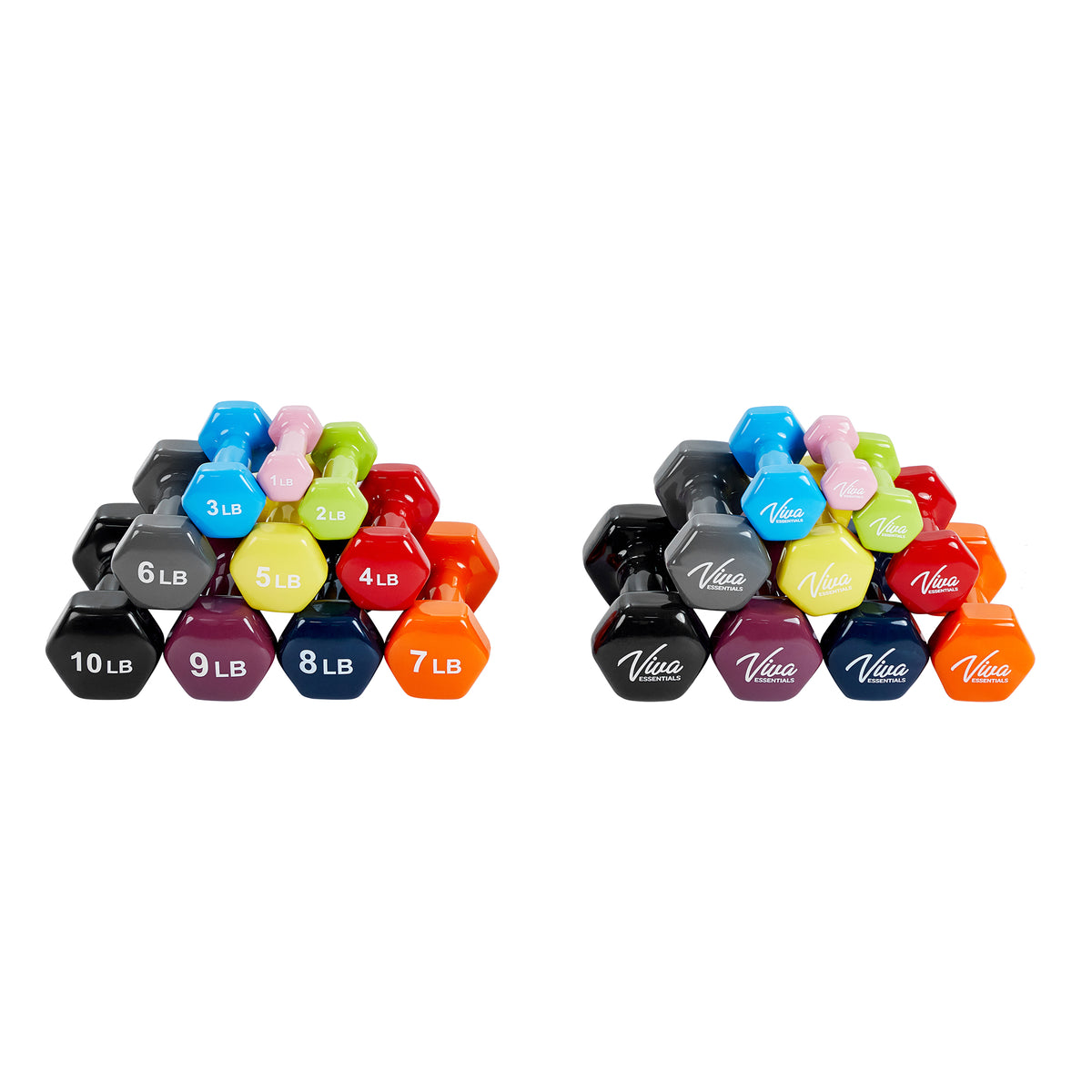 VivaComfort Rehabilitation & Fitness Antislip Vinyl Coated Hex Dumbbell Weight Set (10-Pack), Multi, 10/Pack