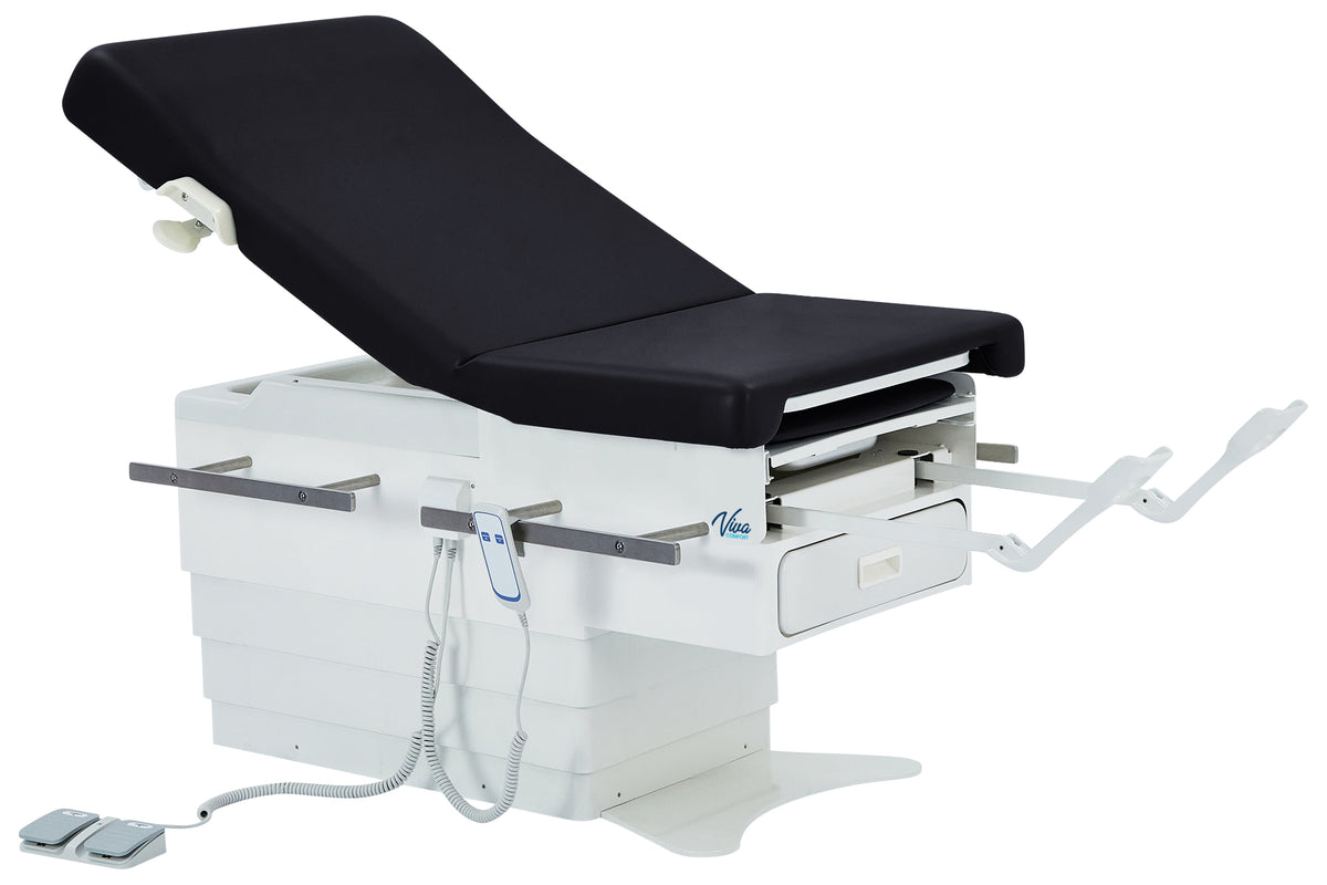 VivaComfort Pointe Power Height Adjustable Pelvic Tilt Exam Table with Stirrups, Storage, and Paper Dispenser, 396 lb Ca