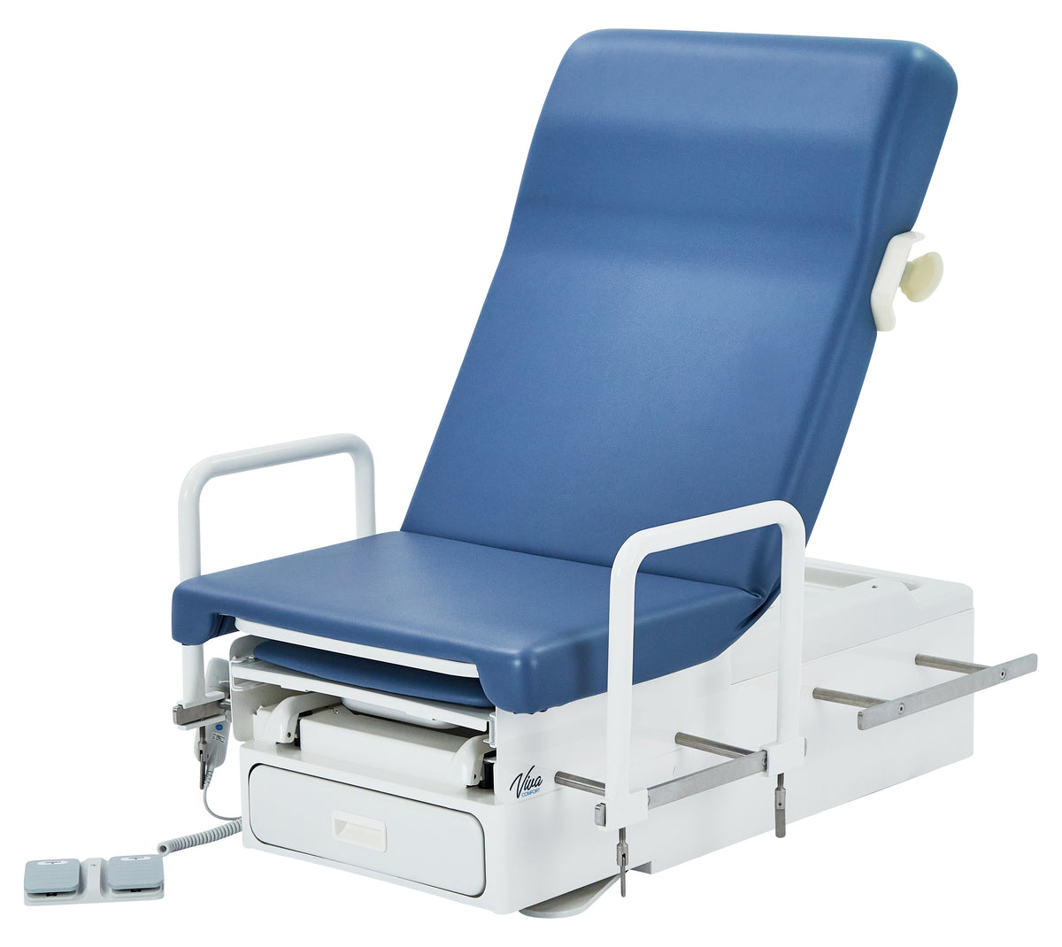 VivaComfort Pointe Power Height Adjustable Pelvic Tilt Exam Table with Stirrups, Storage, Paper Dispenser and Hand Rails
