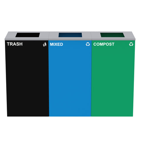 Alpine Industries 87 Gal. 3-Stream Steel Square Open Top Trash Can