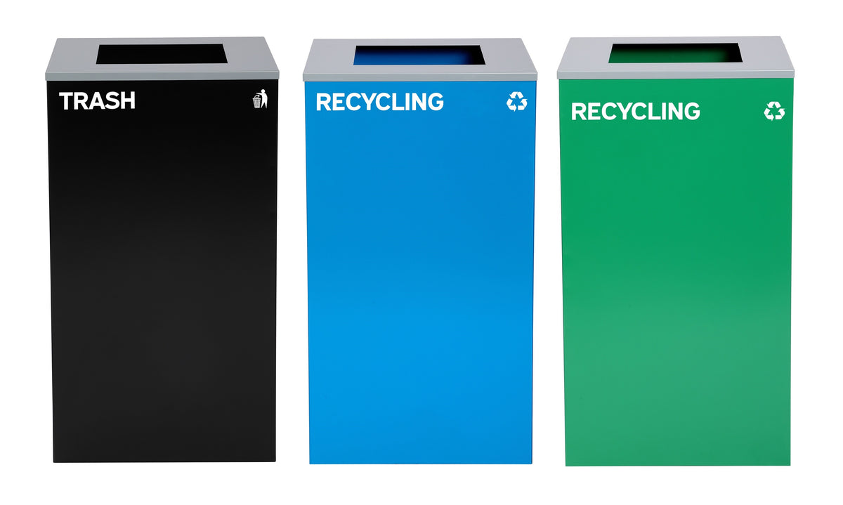 Alpine Industries 87 Gal. 3-Stream Steel Blue Green Recycling Bin