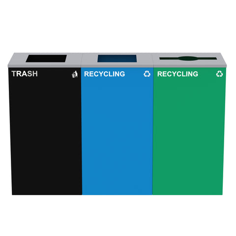 Alpine Industries 87 Gal. 3-Stream Steel Blue Recycling, Green